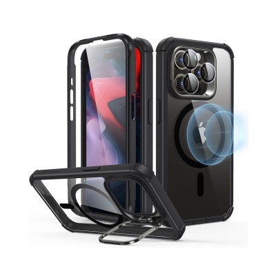 Husa iPhone 15 Pro, Esr 360 Tough Armor Cu Functie Magsafe, Protectie Si Stand La Camera, Negru